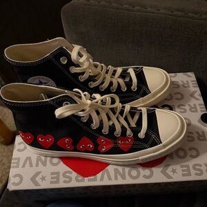 Converse Black High-Tops with Red Heart Accents